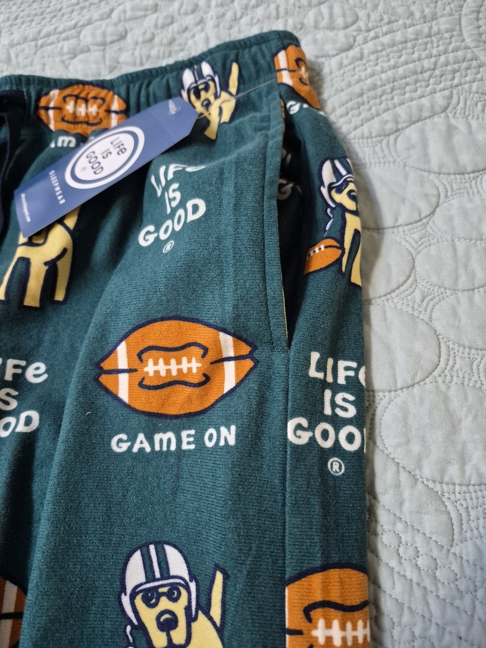 Life is Good Mens Green 'Game On' Football Sleep Pants - Picture 3 of 5